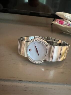 Movado Silver Tone Bracelet Watch with Mother-of-Pearl Dial
